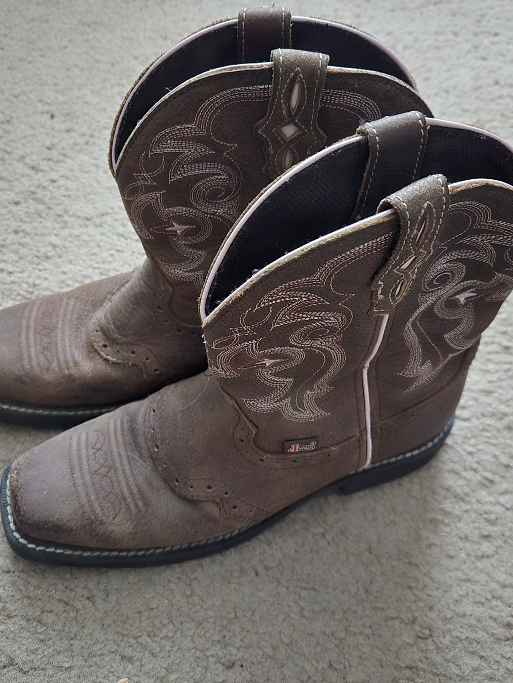 Justin Boots Brown Embroidered Leather Ankle Boots